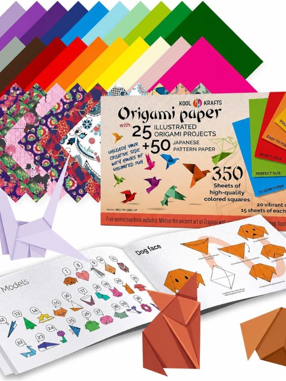 Origami Paper | 350 Origami Paper Kit | Set Includes - 300 Sheets 20 Colors 6x6
